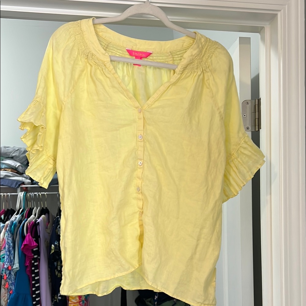 Lilly Pulitzer Yellow Ruffled Cuffed Sleeve Blouse